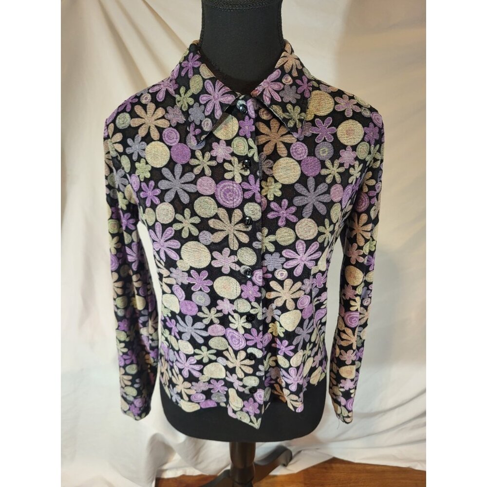Vtge Cement Y2K Groovy Floral Burnout Collared Shirt Size‎ S?